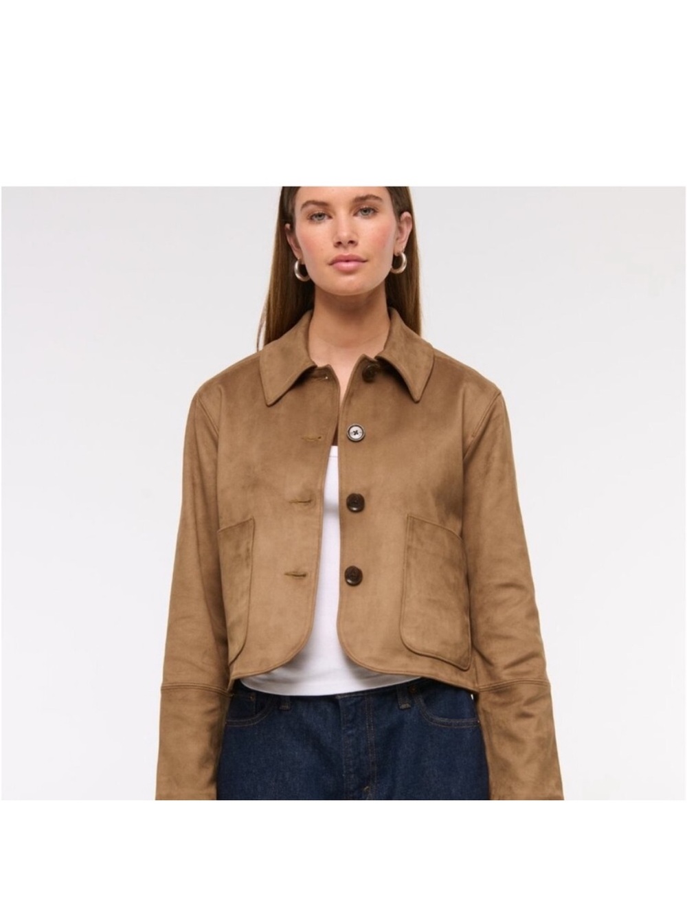 Abercrombie Tan Suede Button-Front Jacket